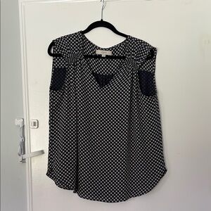 LOFT Navy and White Patterned Blouse
